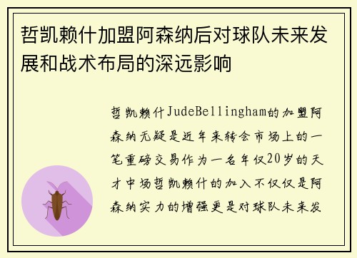 哲凯赖什加盟阿森纳后对球队未来发展和战术布局的深远影响